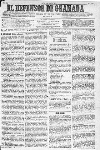'El Defensor de Granada  : diario político independiente' - Año XII Número 4301 1ª ed. - 1891 Junio 30