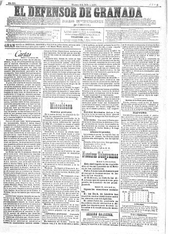 'El Defensor de Granada  : diario político independiente' - Año XII Número 4308 2ª ed. - 1891 Julio 03