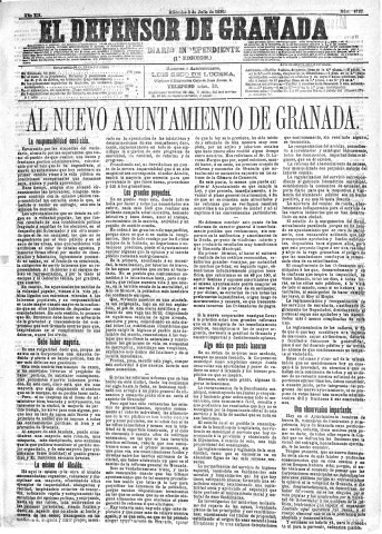 'El Defensor de Granada  : diario político independiente' - Año XII Número 4315 1ª ed. - 1891 Julio 08