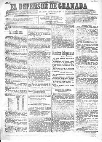 'El Defensor de Granada  : diario político independiente' - Año XII Número 4318 2ª ed. - 1891 Julio 09