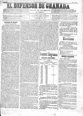'El Defensor de Granada  : diario político independiente' - Año XII Número 4320 2ª ed. - 1891 Julio 10