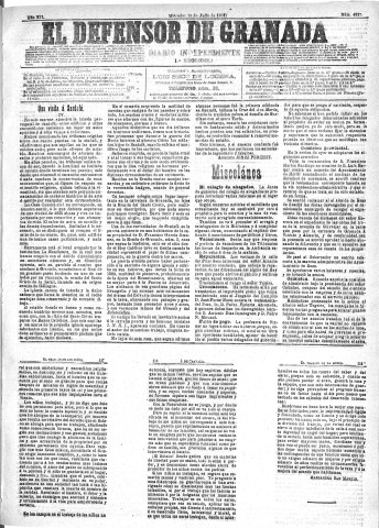 'El Defensor de Granada  : diario político independiente' - Año XII Número 4327 1ª ed. - 1891 Julio 15