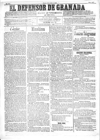 'El Defensor de Granada  : diario político independiente' - Año XII Número 4330 2ª ed. - 1891 Julio 16