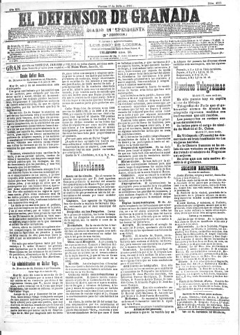 'El Defensor de Granada  : diario político independiente' - Año XII Número 4332 2ª ed. - 1891 Julio 17