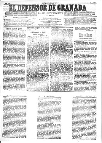 'El Defensor de Granada  : diario político independiente' - Año XII Número 4335 1ª ed. - 1891 Julio 19