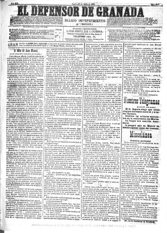 'El Defensor de Granada  : diario político independiente' - Año XII Número 4342 2ª ed. - 1891 Julio 23