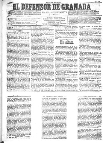 'El Defensor de Granada  : diario político independiente' - Año XII Número 4343 1ª ed. - 1891 Julio 24