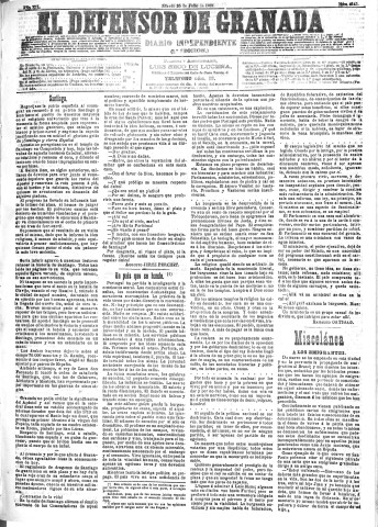 'El Defensor de Granada  : diario político independiente' - Año XII Número 4345 1ª ed. - 1891 Julio 25
