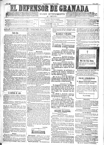 'El Defensor de Granada  : diario político independiente' - Año XII Número 4347 1ª ed. - 1891 Julio 26