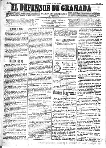 'El Defensor de Granada  : diario político independiente' - Año XII Número 4348 1ª ed. - 1891 Julio 27
