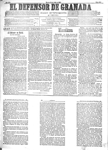 'El Defensor de Granada  : diario político independiente' - Año XII Número 4349 1ª ed. - 1891 Julio 28