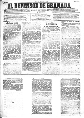 'El Defensor de Granada  : diario político independiente' - Año XII Número 4351 1ª ed. - 1891 Julio 29