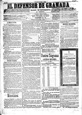 'El Defensor de Granada  : diario político independiente' - Año XII Número 4354 2ª ed. - 1891 Julio 30