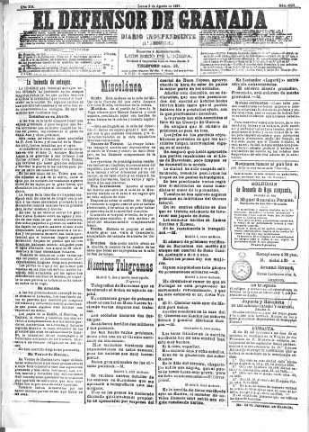 'El Defensor de Granada  : diario político independiente' - Año XII Número 4360 1ª ed. - 1891 Agosto 03