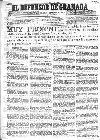 'El Defensor de Granada  : diario político independiente' - Año XII Número 4364 2ª ed. - 1891 Agosto 05