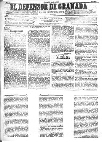 'El Defensor de Granada  : diario político independiente' - Año XII Número 4365 1ª ed. - 1891 Agosto 06