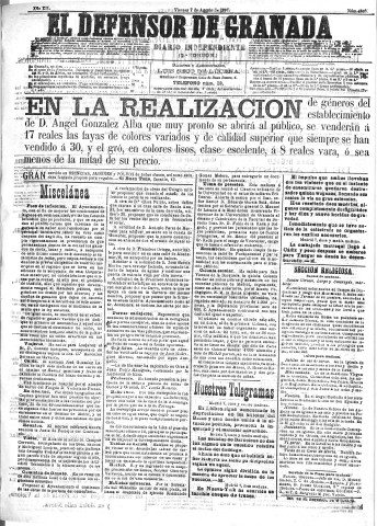 'El Defensor de Granada  : diario político independiente' - Año XII Número 4368 2ª ed. - 1891 Agosto 07
