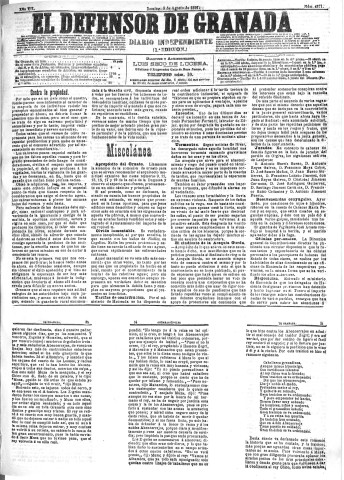 'El Defensor de Granada  : diario político independiente' - Año XII Número 4371 1ª ed. - 1891 Agosto 09