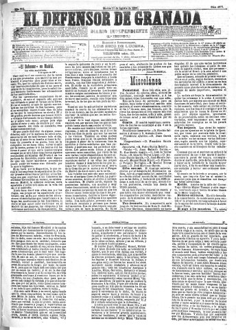 'El Defensor de Granada  : diario político independiente' - Año XII Número 4373 1ª ed. - 1891 Agosto 11