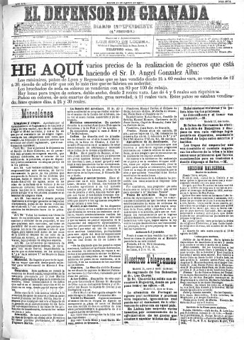'El Defensor de Granada  : diario político independiente' - Año XII Número 4374 2ª ed. - 1891 Agosto 11