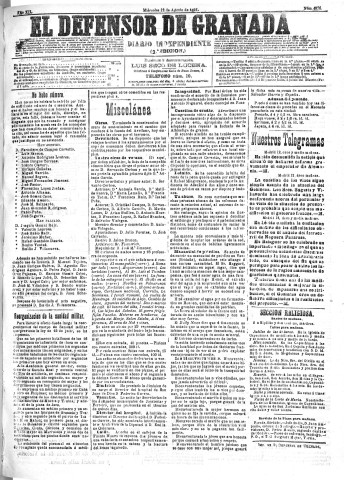 'El Defensor de Granada  : diario político independiente' - Año XII Número 4376 2ª ed. - 1891 Agosto 12