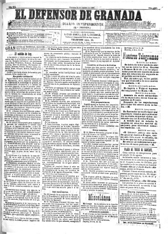 'El Defensor de Granada  : diario político independiente' - Año XII Número 4380 2ª ed. - 1891 Agosto 14