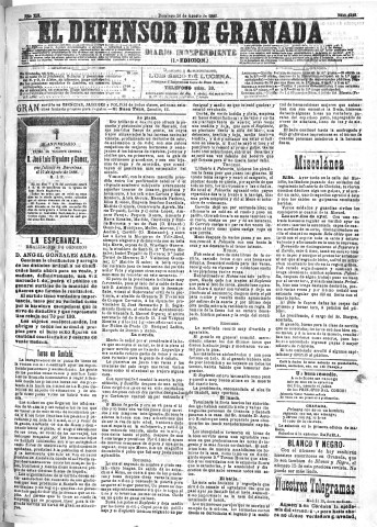 'El Defensor de Granada  : diario político independiente' - Año XII Número 4383 1ª ed. - 1891 Agosto 16