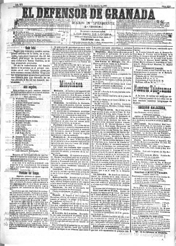'El Defensor de Granada  : diario político independiente' - Año XII Número 4388 2ª ed. - 1891 Agosto 19