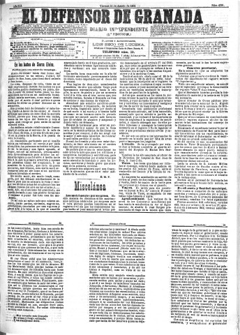 'El Defensor de Granada  : diario político independiente' - Año XII Número 4391 1ª ed. - 1891 Agosto 21
