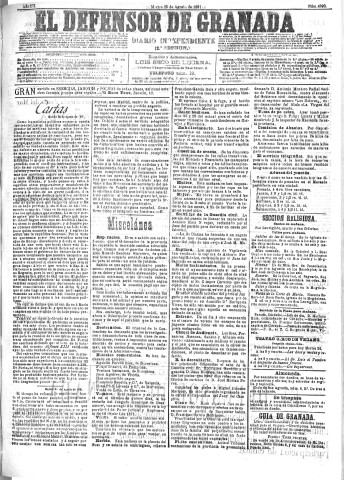 'El Defensor de Granada  : diario político independiente' - Año XII Número 4398 2ª ed. - 1891 Agosto 25
