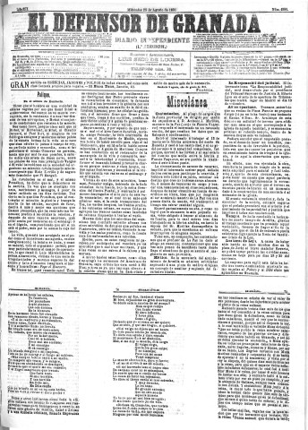 'El Defensor de Granada  : diario político independiente' - Año XII Número 4399 1ª ed. - 1891 Agosto 26