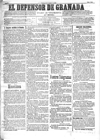 'El Defensor de Granada  : diario político independiente' - Año XII Número 4404 2ª ed. - 1891 Agosto 28
