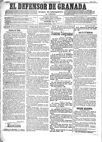 'El Defensor de Granada  : diario político independiente' - Año XII Número 4410 2ª ed. - 1891 Septiembre 01