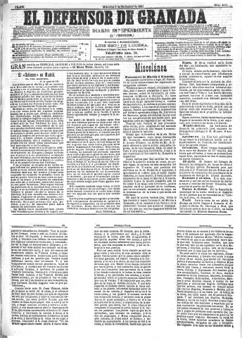 'El Defensor de Granada  : diario político independiente' - Año XII Número 4411 1ª ed. - 1891 Septiembre 02