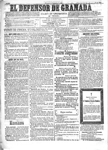 'El Defensor de Granada  : diario político independiente' - Año XII Número 4416 2ª ed. - 1891 Septiembre 04