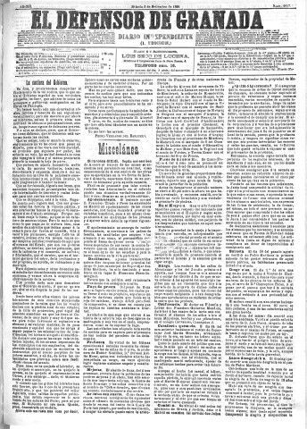 'El Defensor de Granada  : diario político independiente' - Año XII Número 4417 1ª ed. - 1891 Septiembre 05