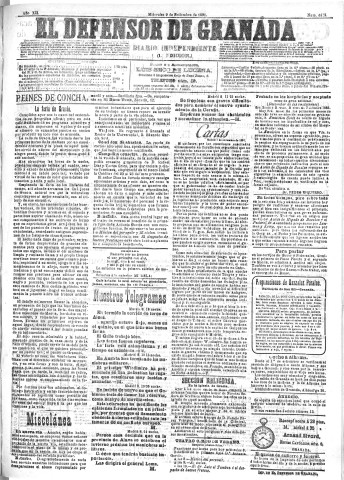 'El Defensor de Granada  : diario político independiente' - Año XII Número 4423 1ª ed. - 1891 Septiembre 09