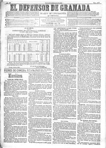 'El Defensor de Granada  : diario político independiente' - Año XII Número 4425 1ª ed. - 1891 Septiembre 10