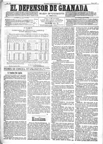 'El Defensor de Granada  : diario político independiente' - Año XII Número 4427 1ª ed. - 1891 Septiembre 11