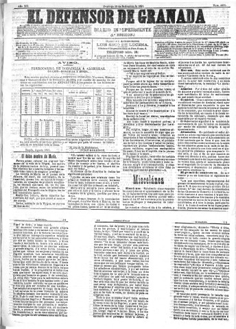 'El Defensor de Granada  : diario político independiente' - Año XII Número 4431 1ª ed. - 1891 Septiembre 13