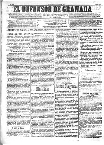 'El Defensor de Granada  : diario político independiente' - Año XII Número 4434 2ª ed. - 1891 Septiembre 15