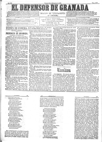 'El Defensor de Granada  : diario político independiente' - Año XII Número 4439 1ª ed. - 1891 Septiembre 18