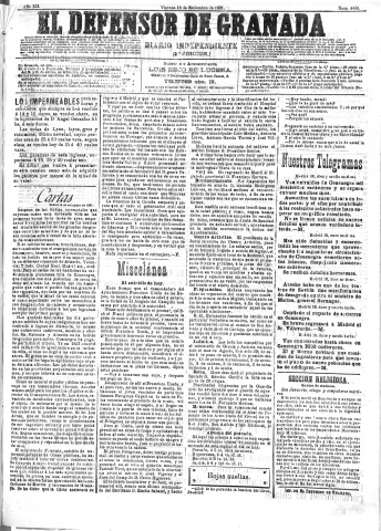 'El Defensor de Granada  : diario político independiente' - Año XII Número 4440 2ª ed. - 1891 Septiembre 18