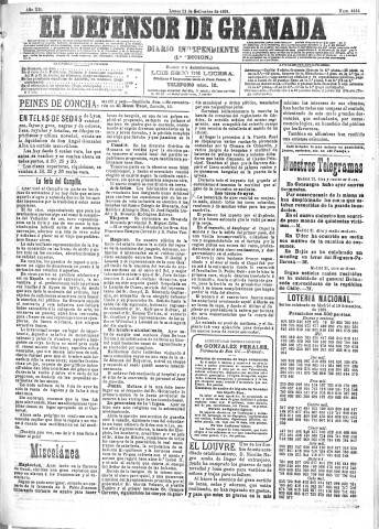 'El Defensor de Granada  : diario político independiente' - Año XII Número 4444 1ª ed. - 1891 Septiembre 21