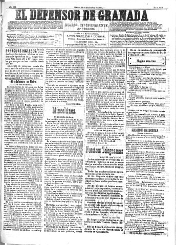 'El Defensor de Granada  : diario político independiente' - Año XII Número 4446 2ª ed. - 1891 Septiembre 22