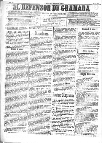 'El Defensor de Granada  : diario político independiente' - Año XII Número 4448 2ª ed. - 1891 Septiembre 23