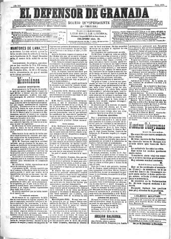 'El Defensor de Granada  : diario político independiente' - Año XII Número 4450 2ª ed. - 1891 Septiembre 24