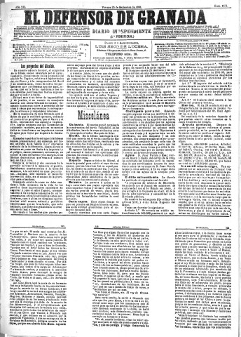 'El Defensor de Granada  : diario político independiente' - Año XII Número 4451 1ª ed. - 1891 Septiembre 25