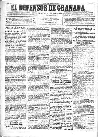 'El Defensor de Granada  : diario político independiente' - Año XII Número 4452 2ª ed. - 1891 Septiembre 25