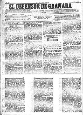 'El Defensor de Granada  : diario político independiente' - Año XII Número 4453 1ª ed. - 1891 Septiembre 26